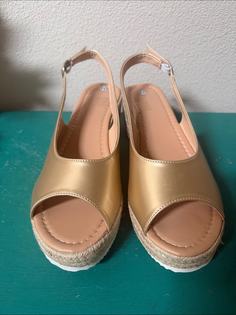 Gold Peep-Toe Slingback Platform Sandals